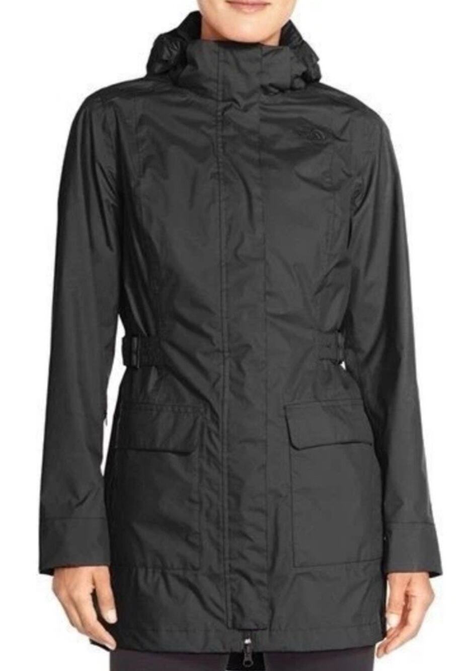 The North Face Womens Medium Black Tomales Bay Rain Jacket Hooded Waterproof Coa